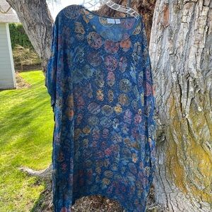 Smithsonian Institution VTG Dark Blue/Gold Print Kaftan Dress XXL Rayon